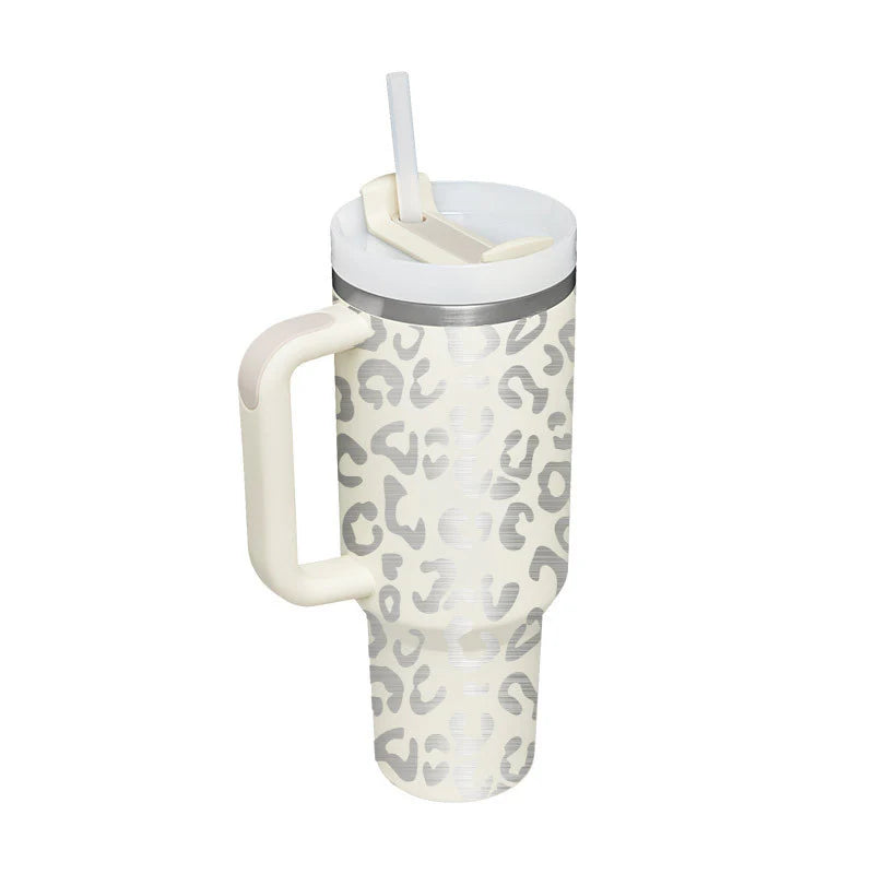 Stay Hydrated in Style: 40 Oz Insulated Stainless Steel Tumbler with Handle and Straw - Spill-Proof Vacuum Coffee Cup