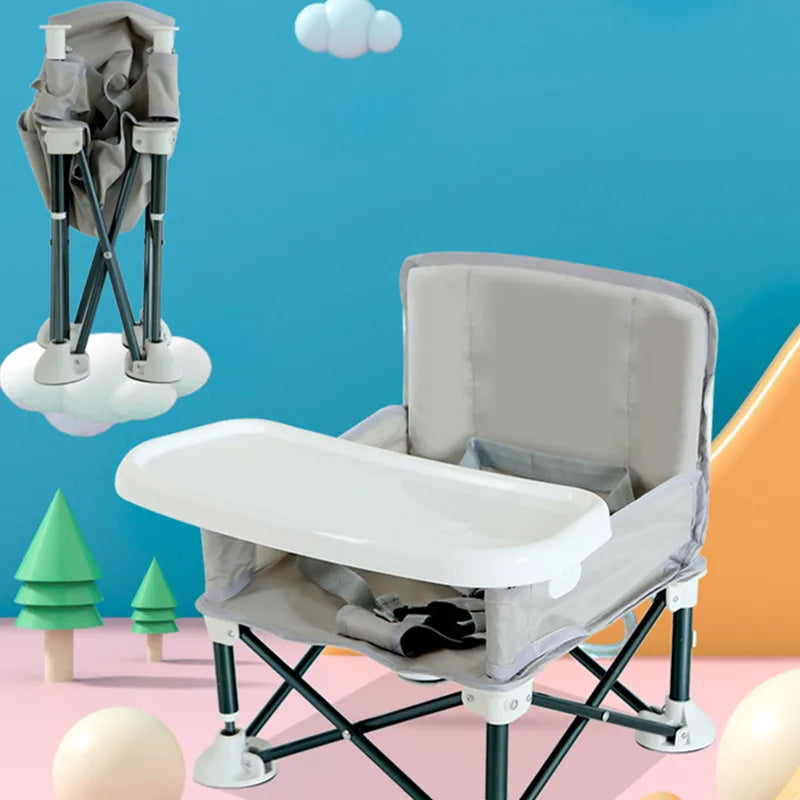 Portable Foldable Baby Dining Chair with Safety Belt and Plate - Ideal for Camping and Beach Use