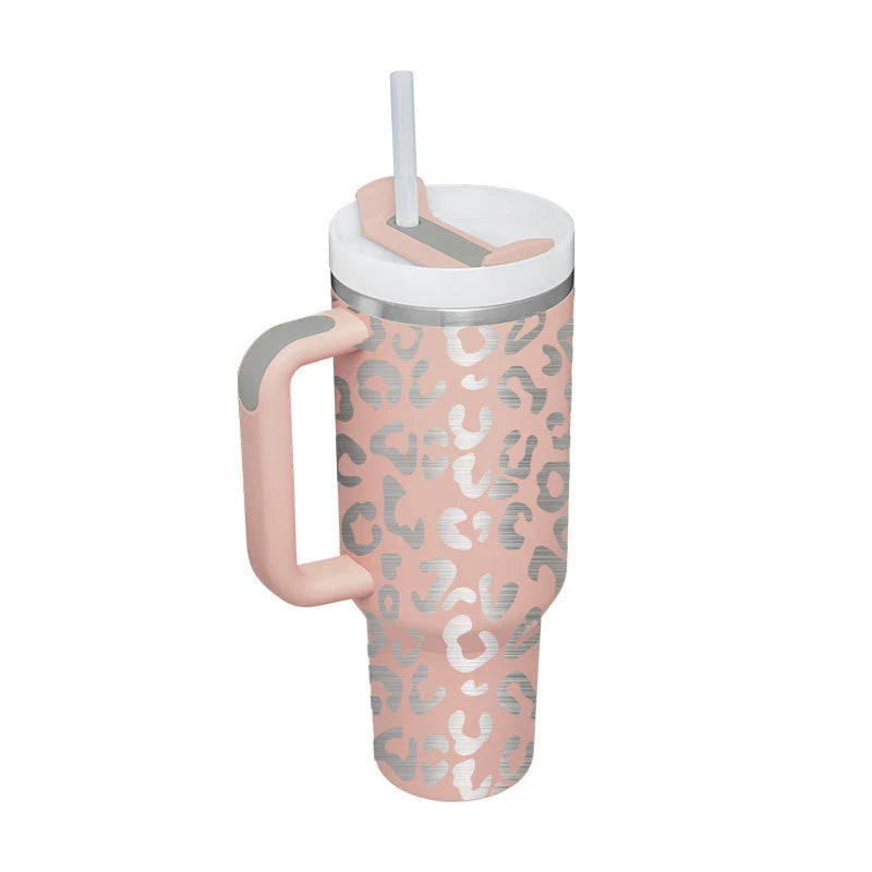 Stay Hydrated in Style: 40 Oz Insulated Stainless Steel Tumbler with Handle and Straw - Spill-Proof Vacuum Coffee Cup