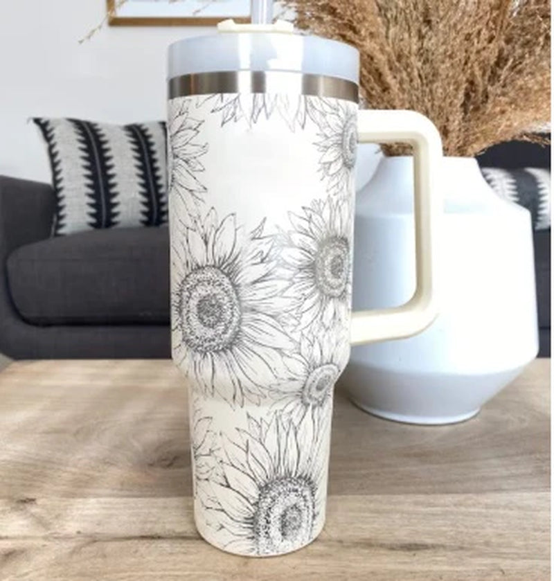 Stay Hydrated in Style: 40 Oz Insulated Stainless Steel Tumbler with Handle and Straw - Spill-Proof Vacuum Coffee Cup