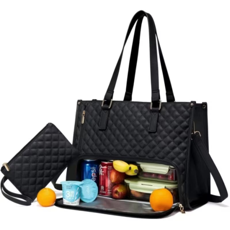 Dual-Function Insulated Lunch Tote Bag for Women - Versatile Waterproof Travel and Makeup Pouch