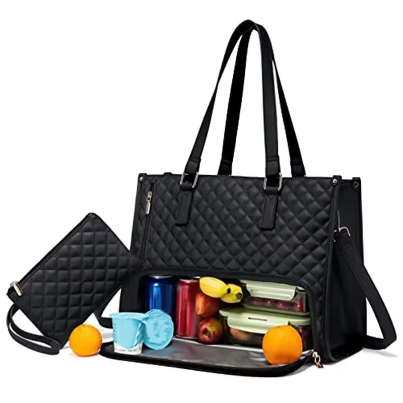 Dual-Function Insulated Lunch Tote Bag for Women - Versatile Waterproof Travel and Makeup Pouch
