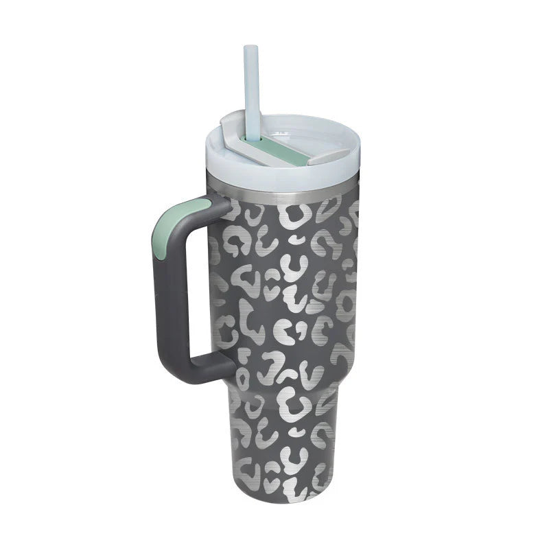 Stay Hydrated in Style: 40 Oz Insulated Stainless Steel Tumbler with Handle and Straw - Spill-Proof Vacuum Coffee Cup