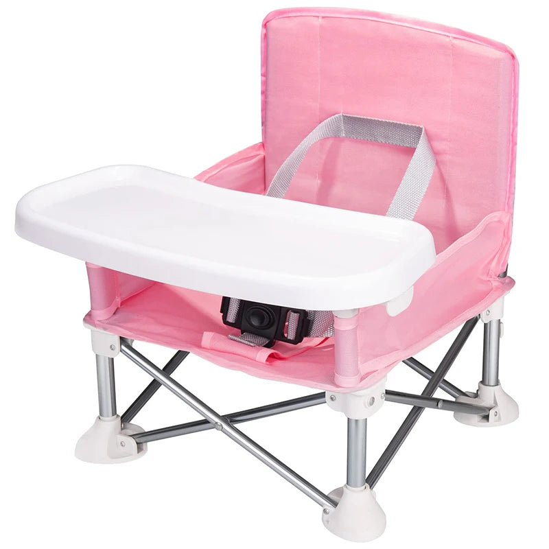 Portable Foldable Baby Dining Chair with Safety Belt and Plate - Ideal for Camping and Beach Use