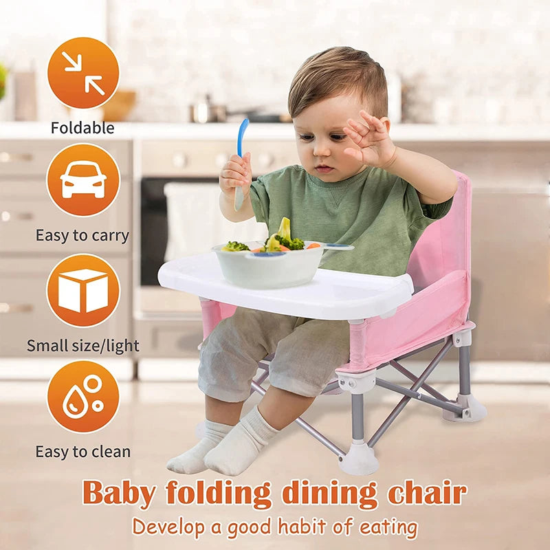 Portable Foldable Baby Dining Chair with Safety Belt and Plate - Ideal for Camping and Beach Use