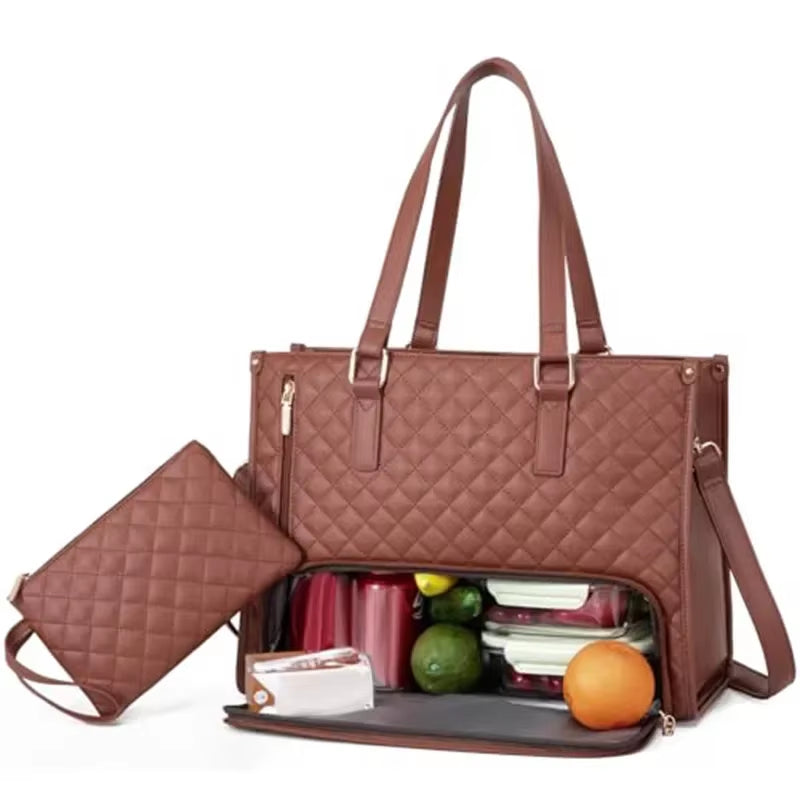 Dual-Function Insulated Lunch Tote Bag for Women - Versatile Waterproof Travel and Makeup Pouch