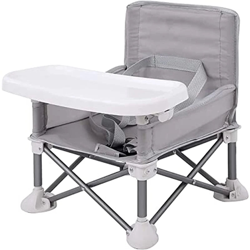 Portable Foldable Baby Dining Chair with Safety Belt and Plate - Ideal for Camping and Beach Use