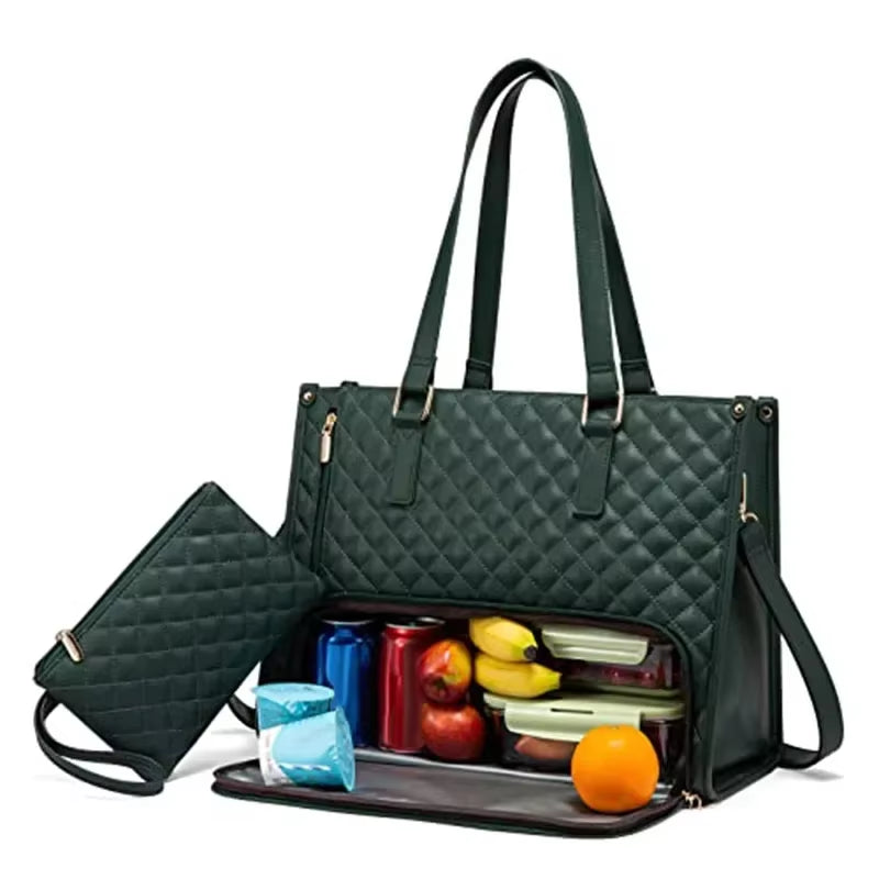 Dual-Function Insulated Lunch Tote Bag for Women - Versatile Waterproof Travel and Makeup Pouch