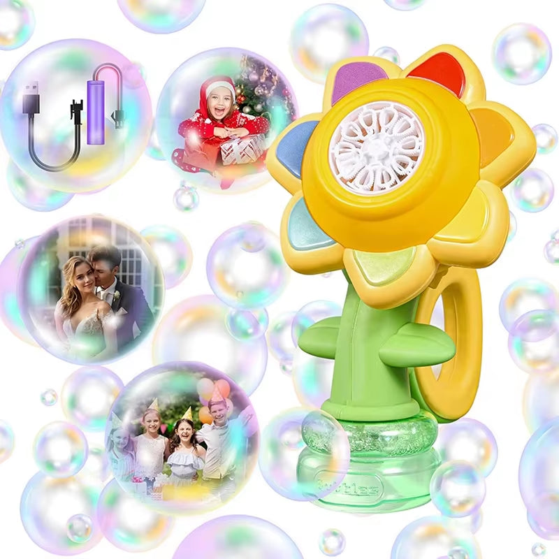 Sunflower Automatic Bubble Machine for Children with Light - Outdoor Bubble Maker Toy for Toddlers