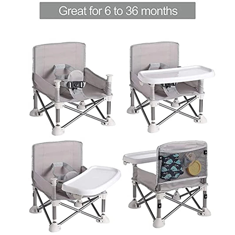 Portable Foldable Baby Dining Chair with Safety Belt and Plate - Ideal for Camping and Beach Use