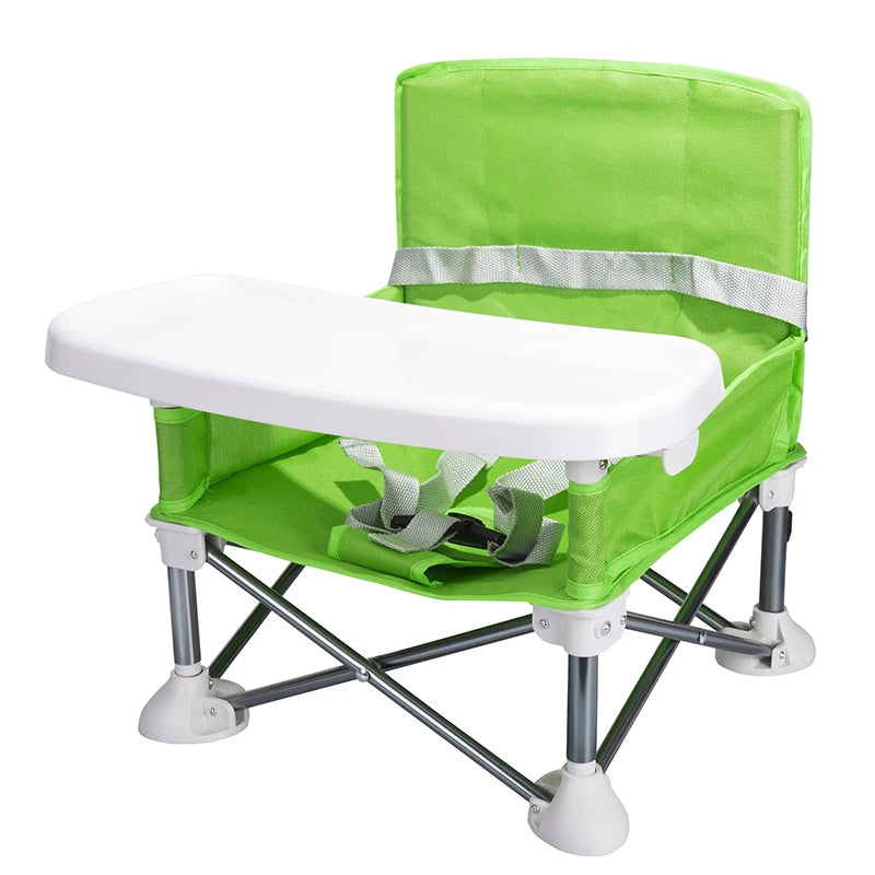 Portable Foldable Baby Dining Chair with Safety Belt and Plate - Ideal for Camping and Beach Use