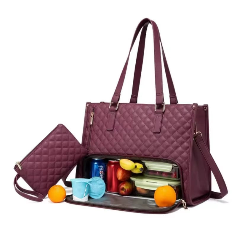 Dual-Function Insulated Lunch Tote Bag for Women - Versatile Waterproof Travel and Makeup Pouch