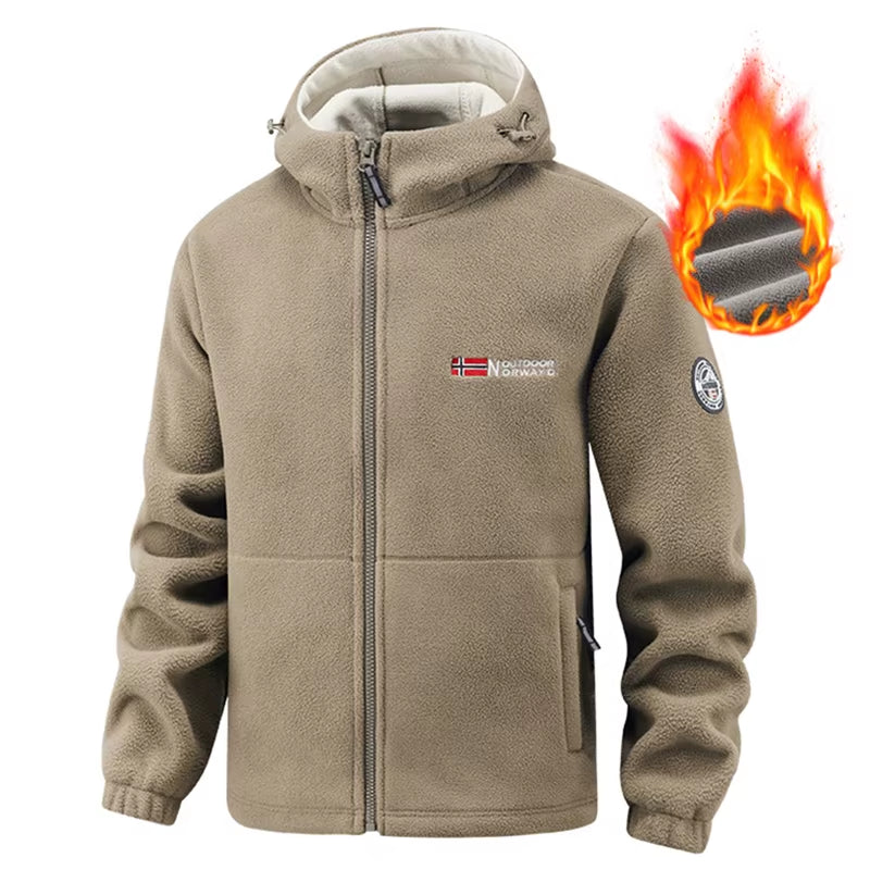 Men's High-Quality Hooded Fleece Jacket for Autumn and Winter - Windproof Tactical Zip Coat for Outdoor Sports