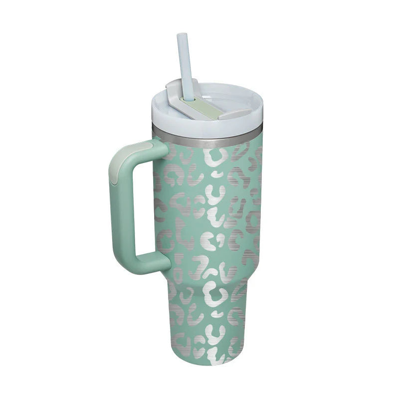 Stay Hydrated in Style: 40 Oz Insulated Stainless Steel Tumbler with Handle and Straw - Spill-Proof Vacuum Coffee Cup