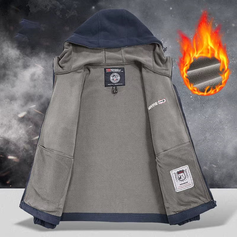 Men's High-Quality Hooded Fleece Jacket for Autumn and Winter - Windproof Tactical Zip Coat for Outdoor Sports