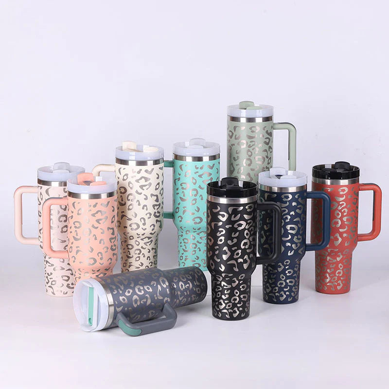 Stay Hydrated in Style: 40 Oz Insulated Stainless Steel Tumbler with Handle and Straw - Spill-Proof Vacuum Coffee Cup