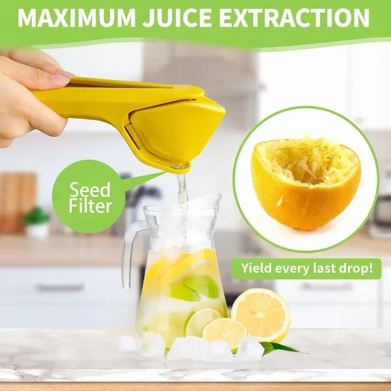 Max Juice Extraction Lemon Lime Squeezer with Built-in Strainer and Leverage Design - Easy-to-Use Flat Squeezer in Yellow