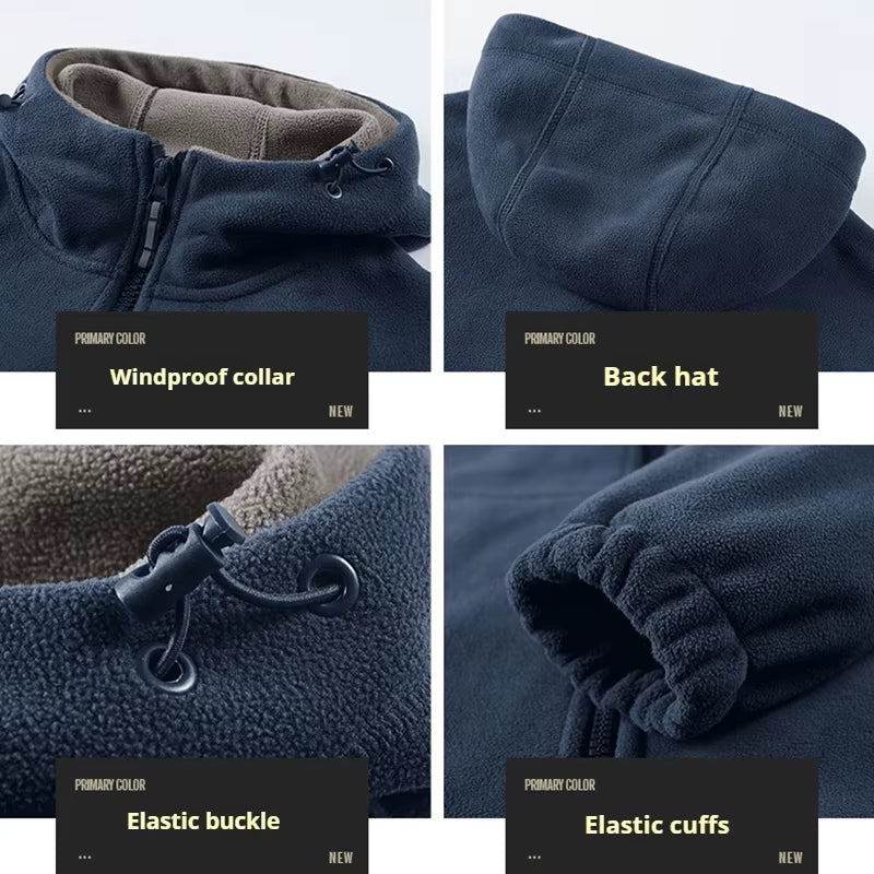 Men's High-Quality Hooded Fleece Jacket for Autumn and Winter - Windproof Tactical Zip Coat for Outdoor Sports