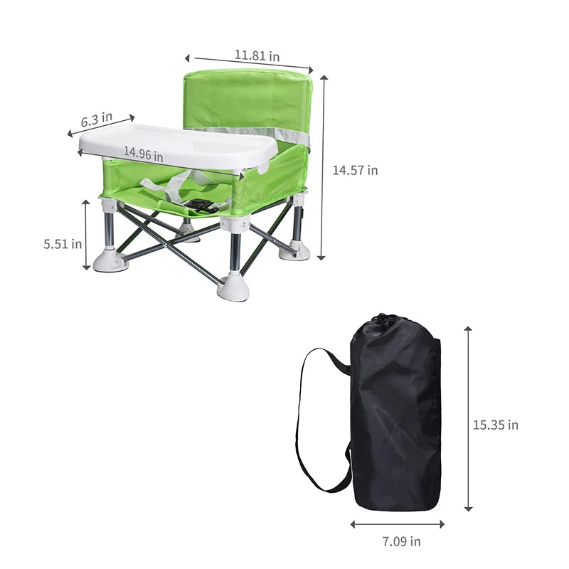 Portable Foldable Baby Dining Chair with Safety Belt and Plate - Ideal for Camping and Beach Use