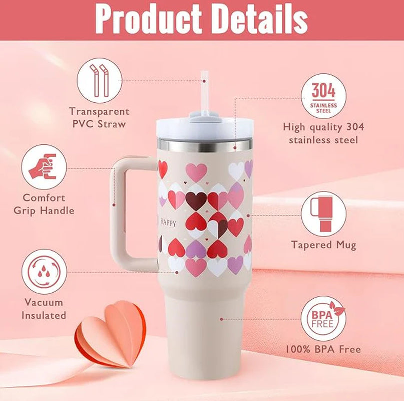 Stay Hydrated in Style: 40 Oz Insulated Stainless Steel Tumbler with Handle and Straw - Spill-Proof Vacuum Coffee Cup