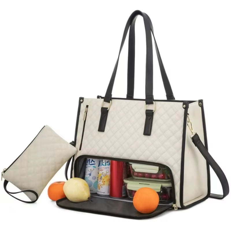 Dual-Function Insulated Lunch Tote Bag for Women - Versatile Waterproof Travel and Makeup Pouch
