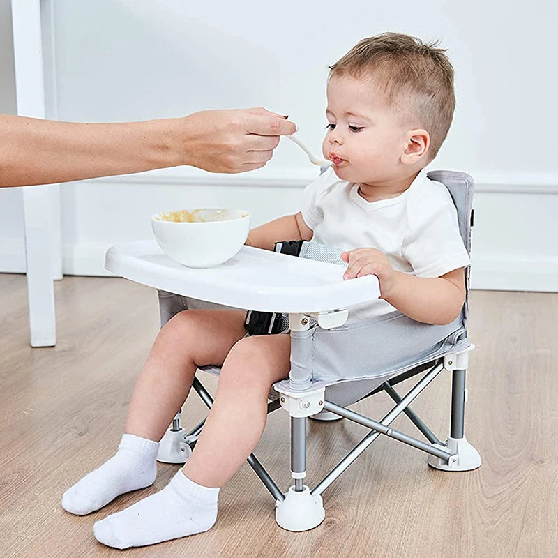 Portable Foldable Baby Dining Chair with Safety Belt and Plate - Ideal for Camping and Beach Use