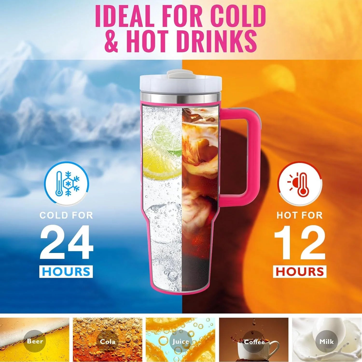 Stay Hydrated in Style: 40 Oz Insulated Stainless Steel Tumbler with Handle and Straw - Spill-Proof Vacuum Coffee Cup