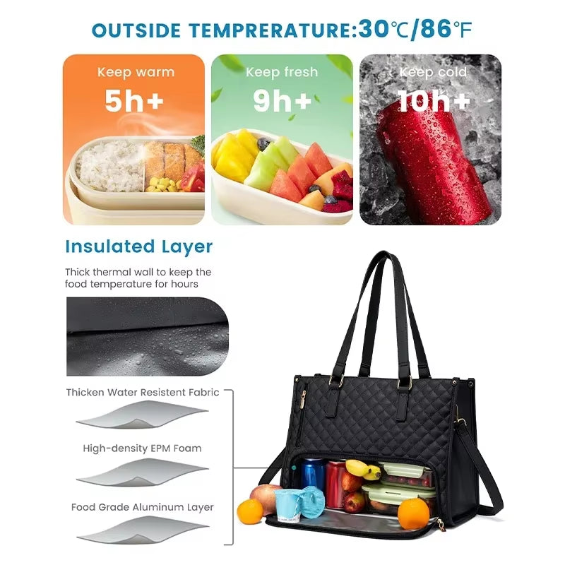 Dual-Function Insulated Lunch Tote Bag for Women - Versatile Waterproof Travel and Makeup Pouch