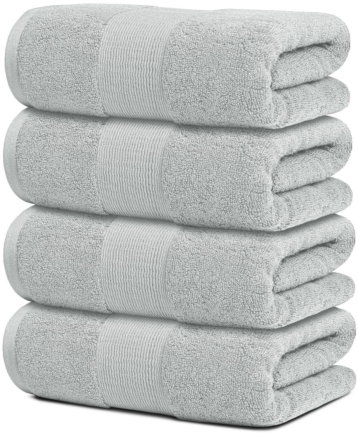 4 Pack Resort Collection Soft Bath Towels 28X55 in Hotel Plush Cotton Light Grey