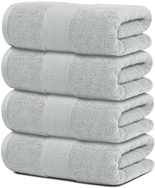 4 Pack Resort Collection Soft Bath Towels 28X55 in Hotel Plush Cotton Light Grey