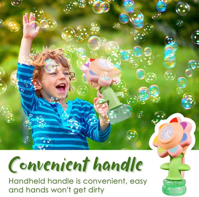 Sunflower Automatic Bubble Machine for Children with Light - Outdoor Bubble Maker Toy for Toddlers