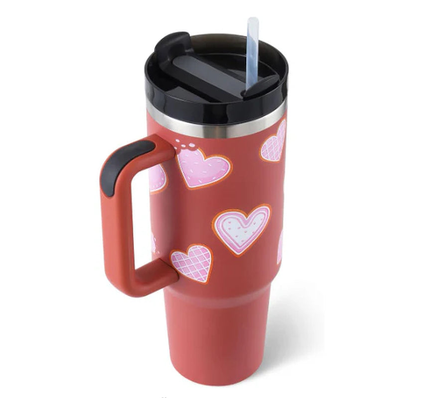 Stay Hydrated in Style: 40 Oz Insulated Stainless Steel Tumbler with Handle and Straw - Spill-Proof Vacuum Coffee Cup
