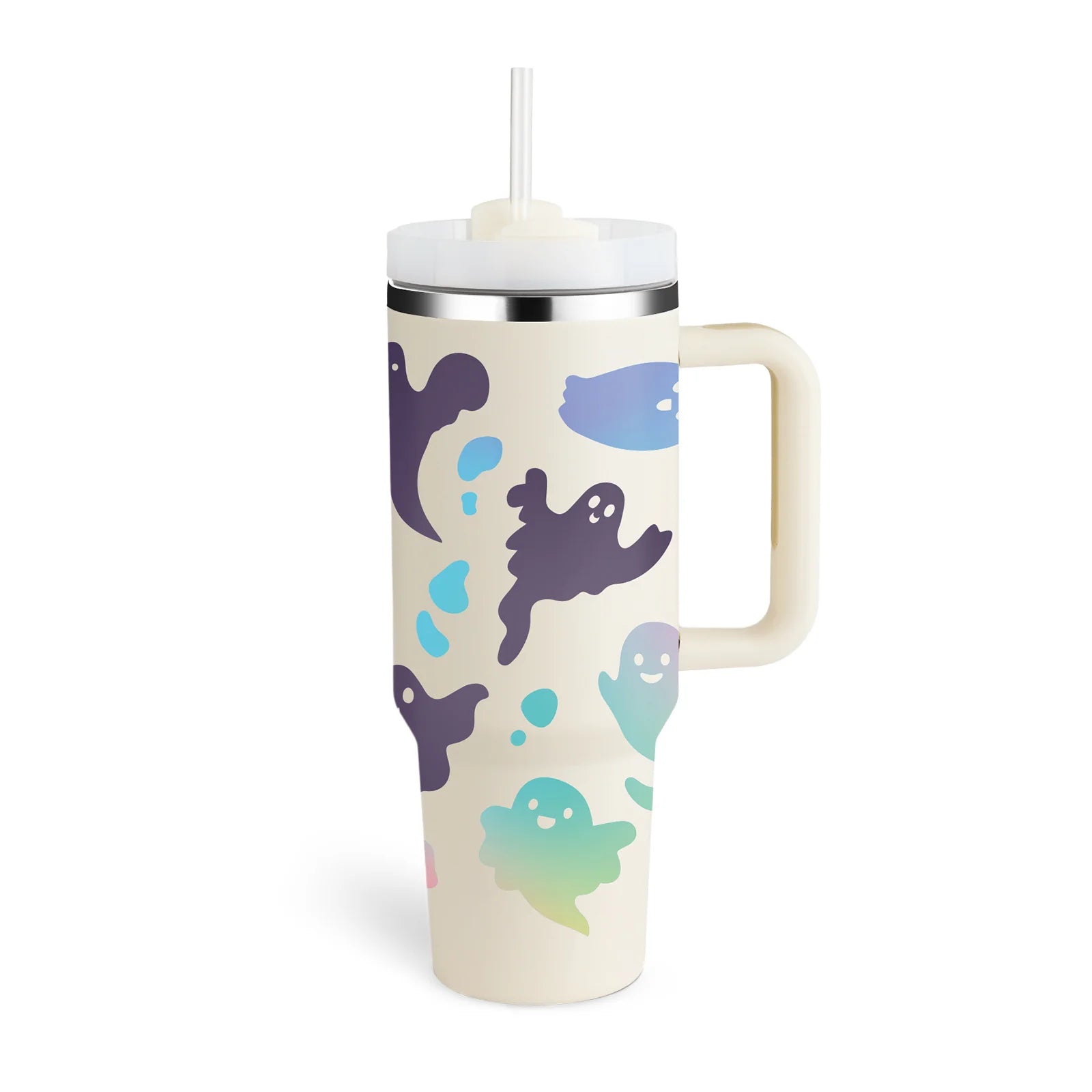 Stay Hydrated in Style: 40 Oz Insulated Stainless Steel Tumbler with Handle and Straw - Spill-Proof Vacuum Coffee Cup