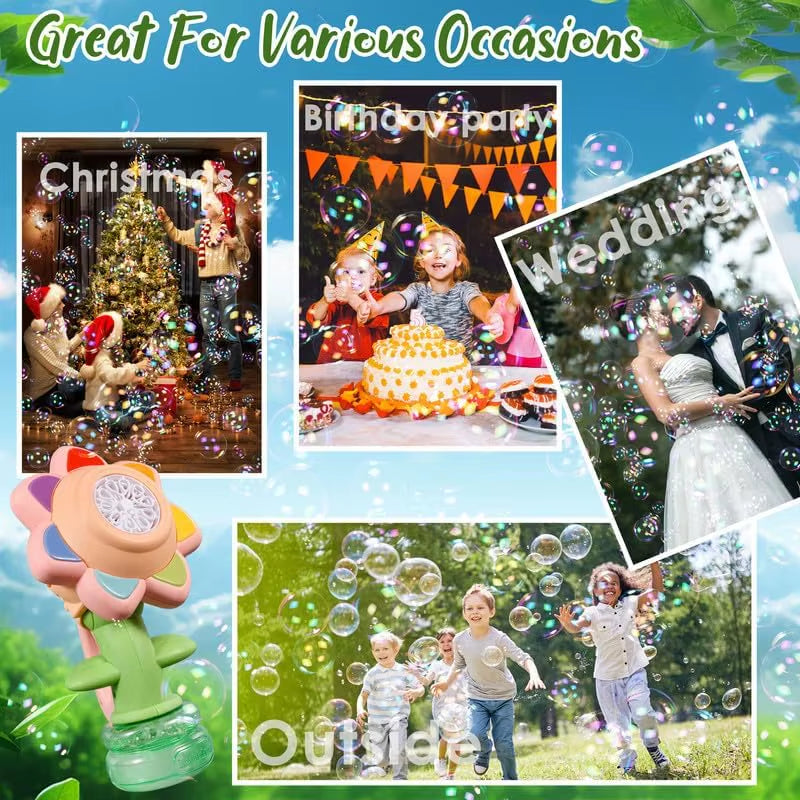 Sunflower Automatic Bubble Machine for Children with Light - Outdoor Bubble Maker Toy for Toddlers