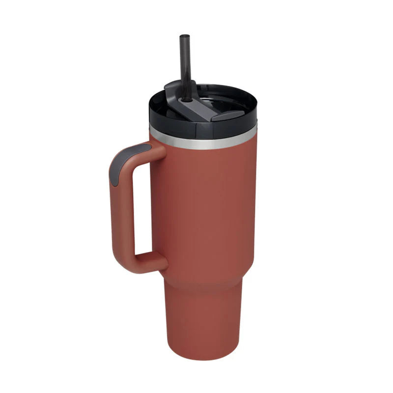 Stay Hydrated in Style: 40 Oz Insulated Stainless Steel Tumbler with Handle and Straw - Spill-Proof Vacuum Coffee Cup