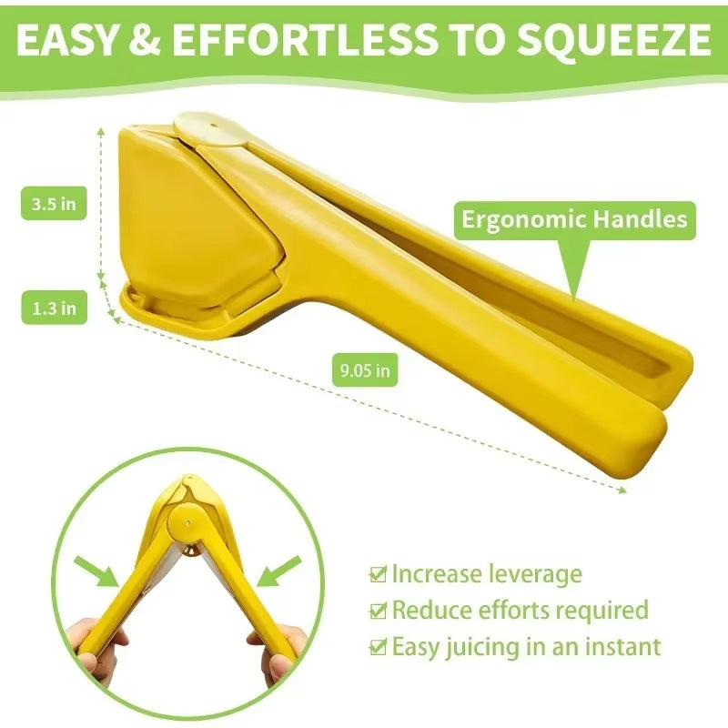 Max Juice Extraction Lemon Lime Squeezer with Built-in Strainer and Leverage Design - Easy-to-Use Flat Squeezer in Yellow