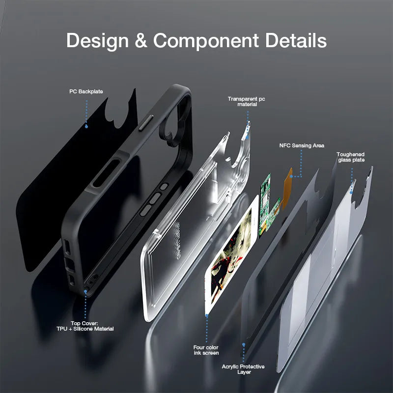 Smartphone Cases with NFC Functionality for iPhone 13, 15, and 16 Pro Max - E Ink Screen for DIY Wireless Transmission and Screen Projection