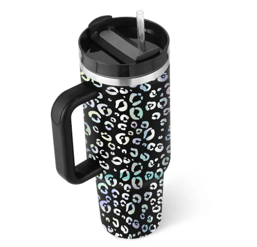 Stay Hydrated in Style: 40 Oz Insulated Stainless Steel Tumbler with Handle and Straw - Spill-Proof Vacuum Coffee Cup
