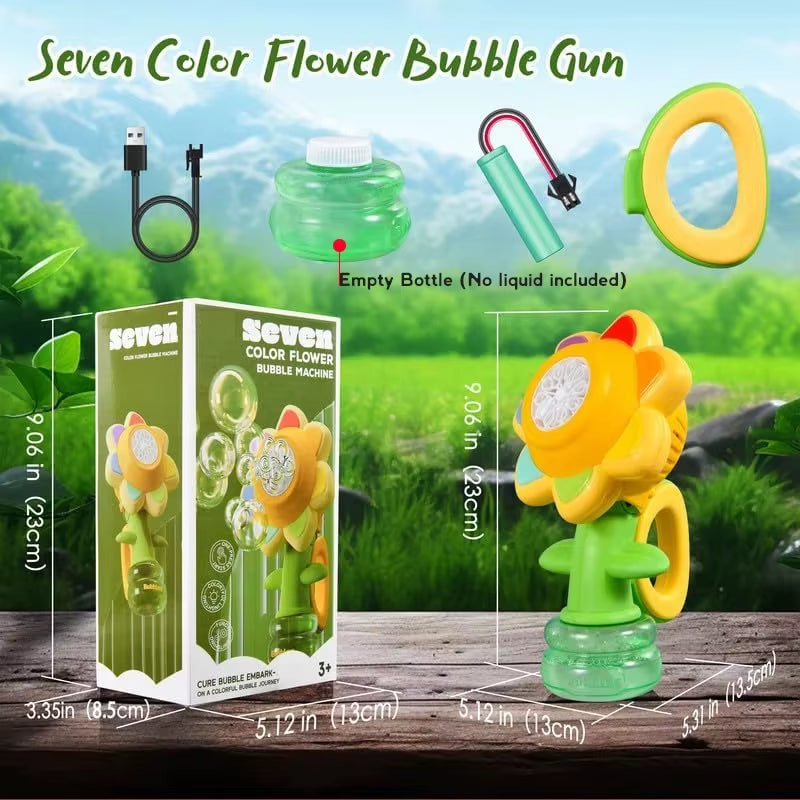 Sunflower Automatic Bubble Machine for Children with Light - Outdoor Bubble Maker Toy for Toddlers