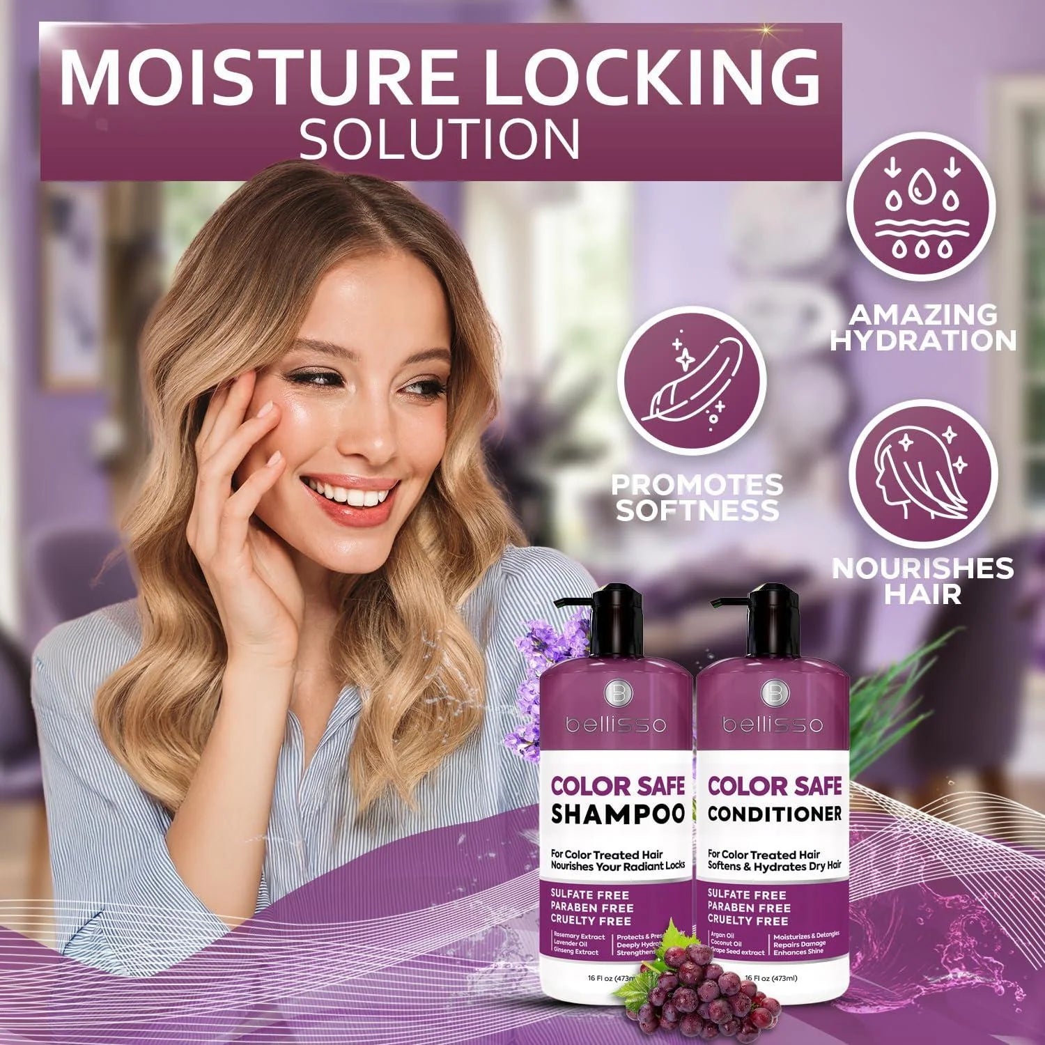 Color Safe Shampoo and Conditioner Set for Protecting Dyed and Treated Hair