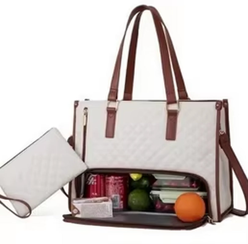 Dual-Function Insulated Lunch Tote Bag for Women - Versatile Waterproof Travel and Makeup Pouch