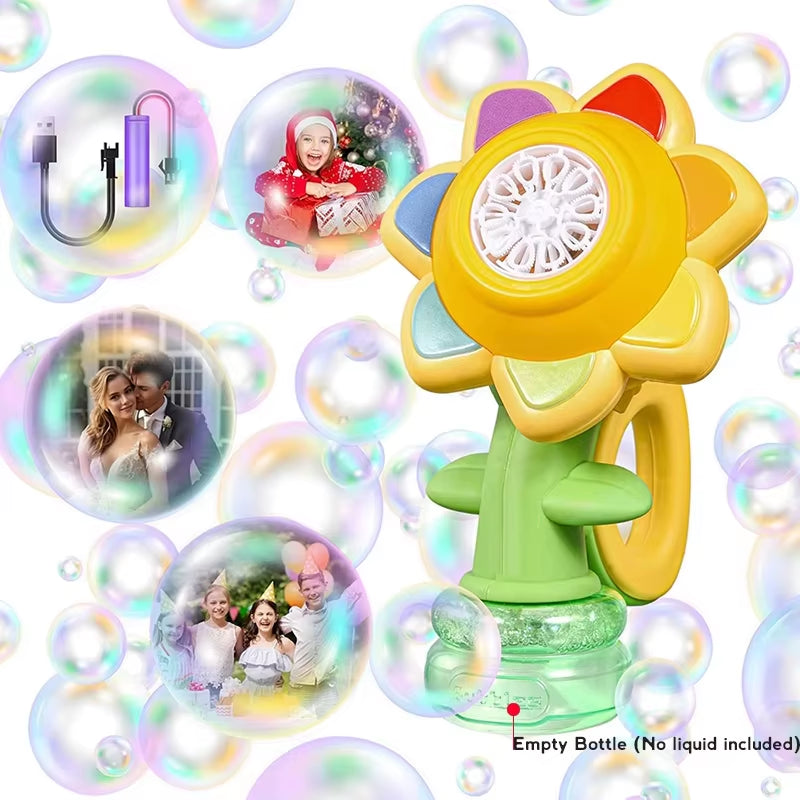 Sunflower Automatic Bubble Machine for Children with Light - Outdoor Bubble Maker Toy for Toddlers