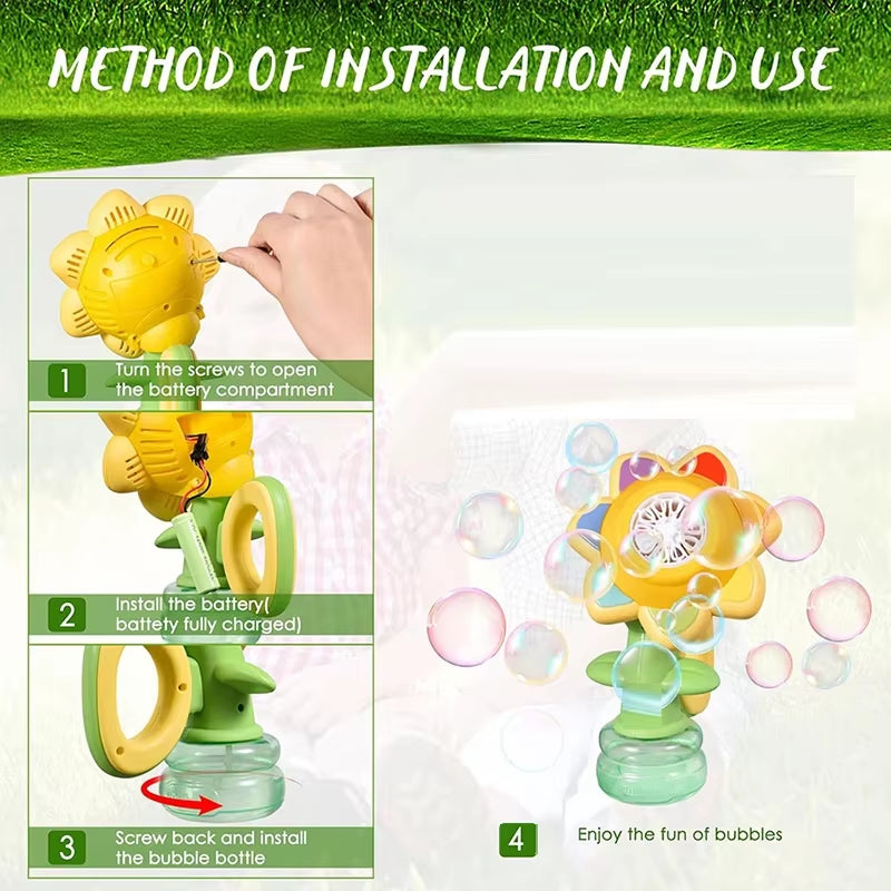 Sunflower Automatic Bubble Machine for Children with Light - Outdoor Bubble Maker Toy for Toddlers