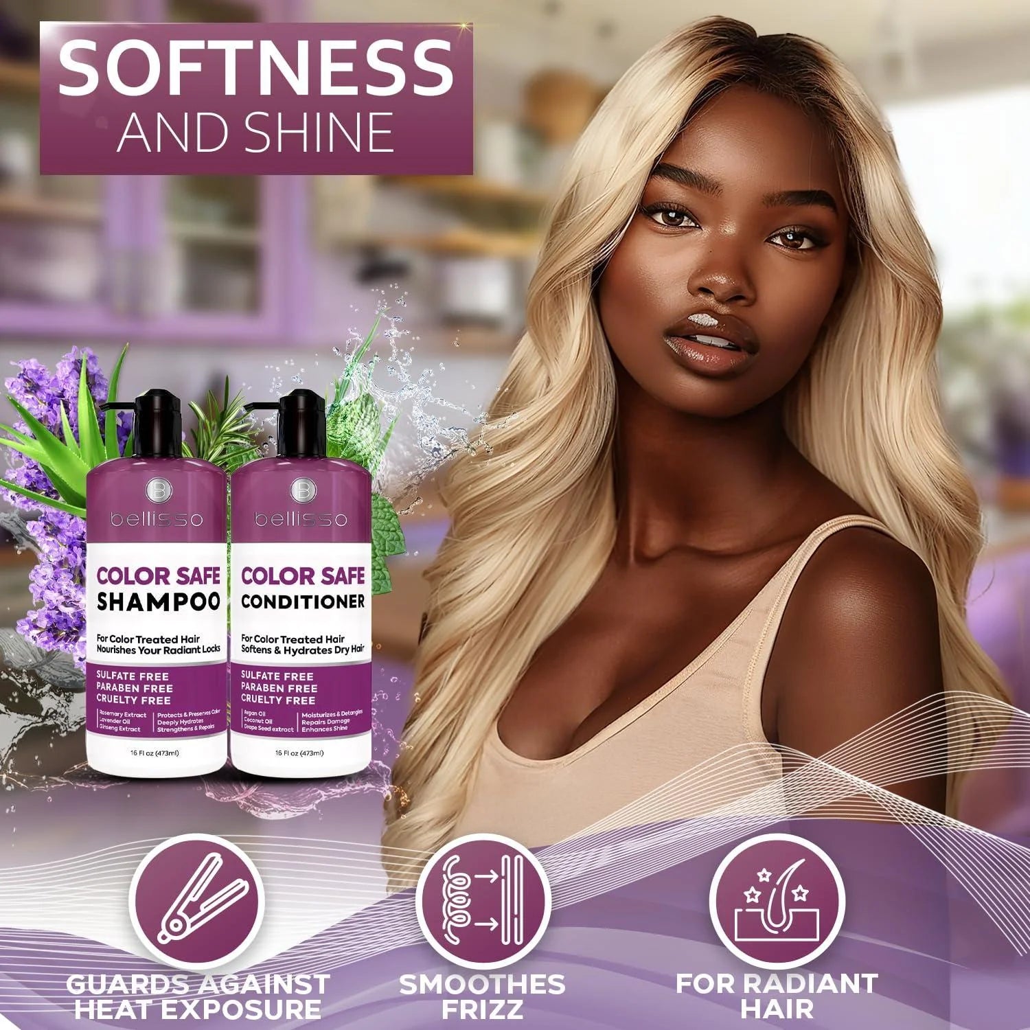 Color Safe Shampoo and Conditioner Set for Protecting Dyed and Treated Hair