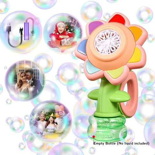 Sunflower Automatic Bubble Machine for Children with Light - Outdoor Bubble Maker Toy for Toddlers