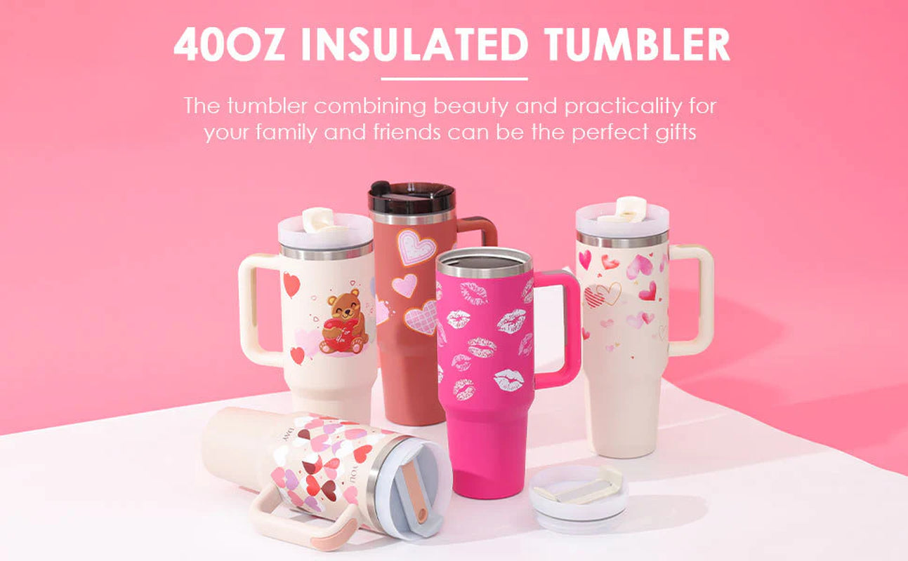 Stay Hydrated in Style: 40 Oz Insulated Stainless Steel Tumbler with Handle and Straw - Spill-Proof Vacuum Coffee Cup