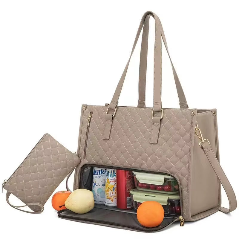 Dual-Function Insulated Lunch Tote Bag for Women - Versatile Waterproof Travel and Makeup Pouch