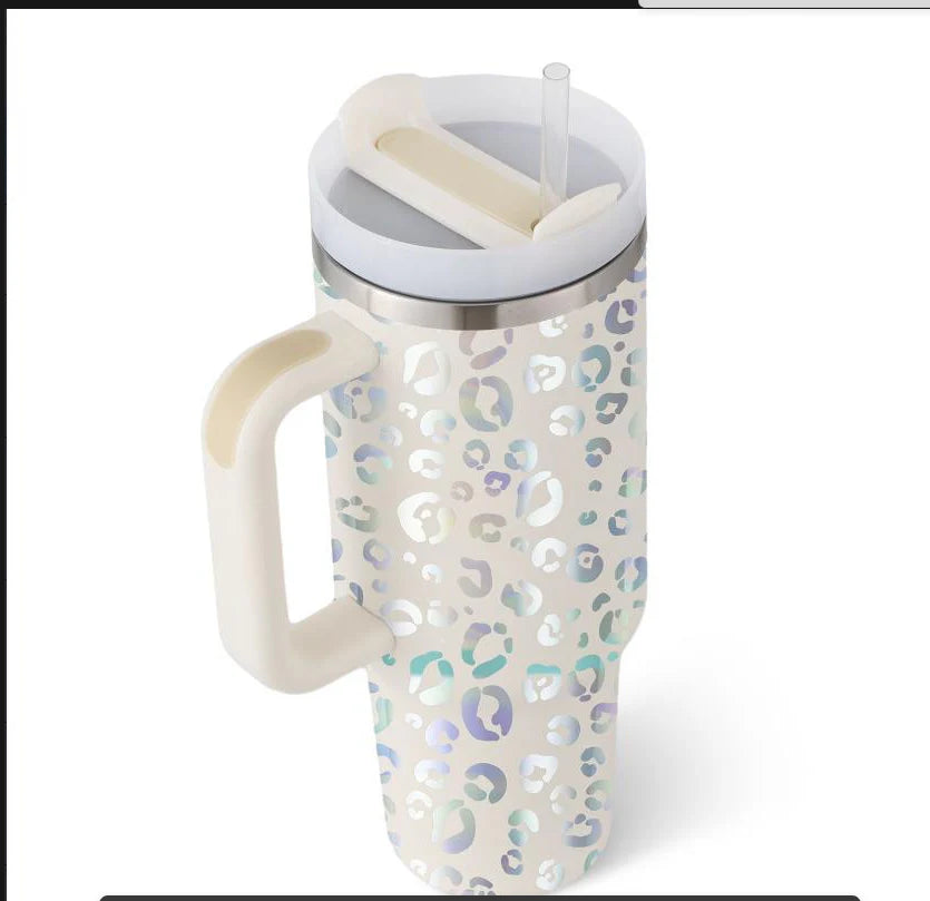 Stay Hydrated in Style: 40 Oz Insulated Stainless Steel Tumbler with Handle and Straw - Spill-Proof Vacuum Coffee Cup