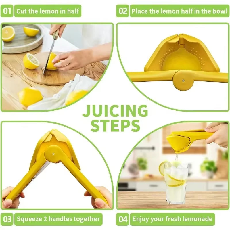 Max Juice Extraction Lemon Lime Squeezer with Built-in Strainer and Leverage Design - Easy-to-Use Flat Squeezer in Yellow